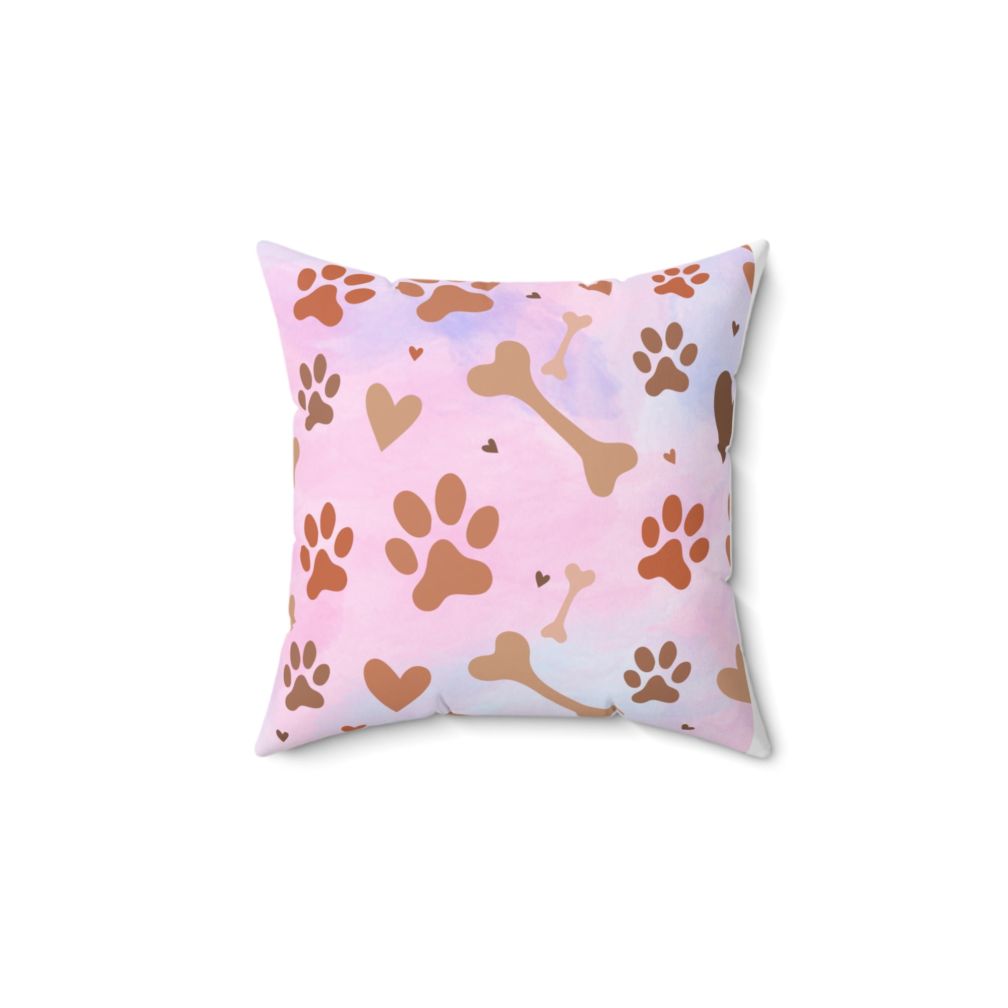 Spun Polyester Square Pillow Dog Paw Bone Design