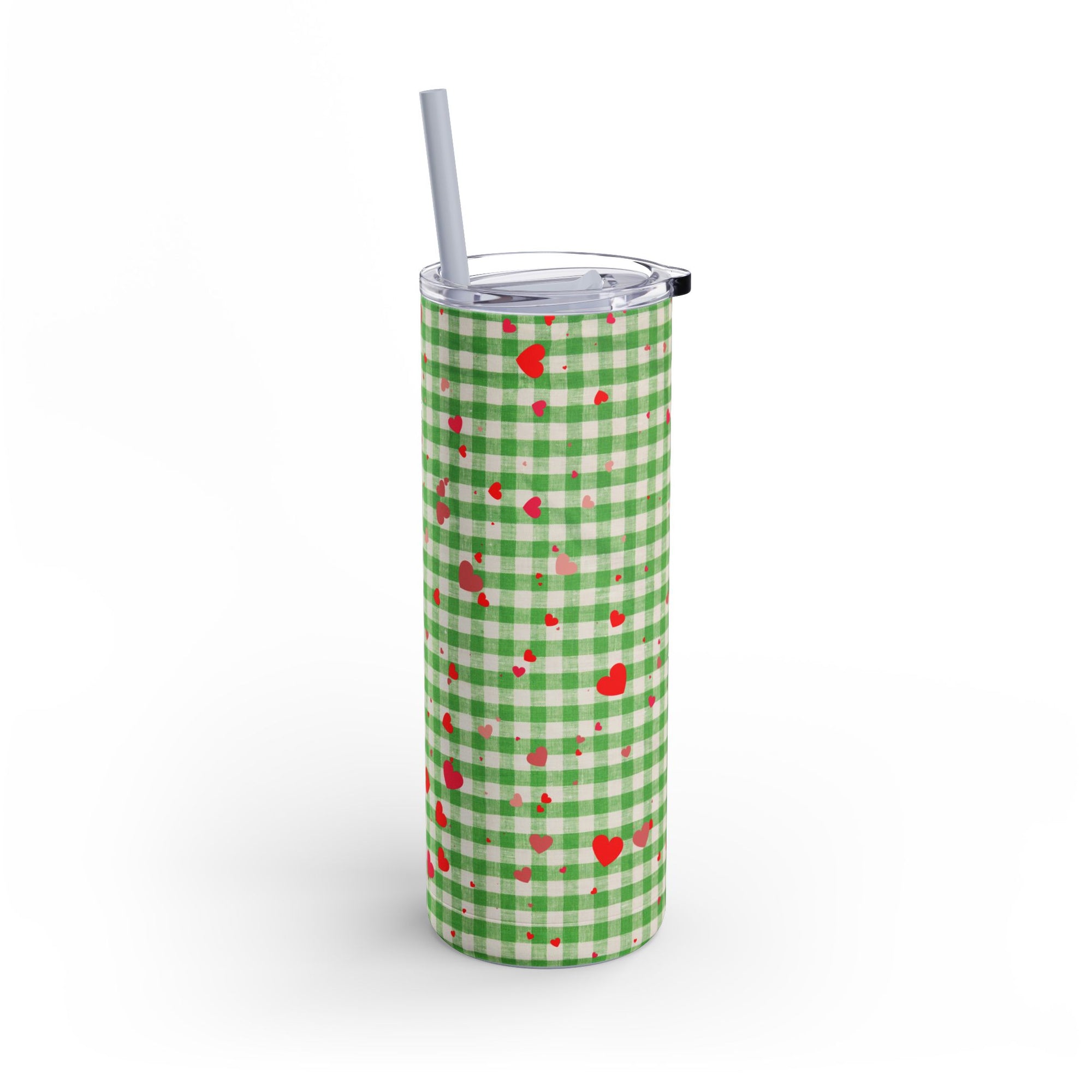 Charming Green Gingham Tumbler with Hearts, 20oz | Perfect for Gifts, Picnics, and Everyday Hydration