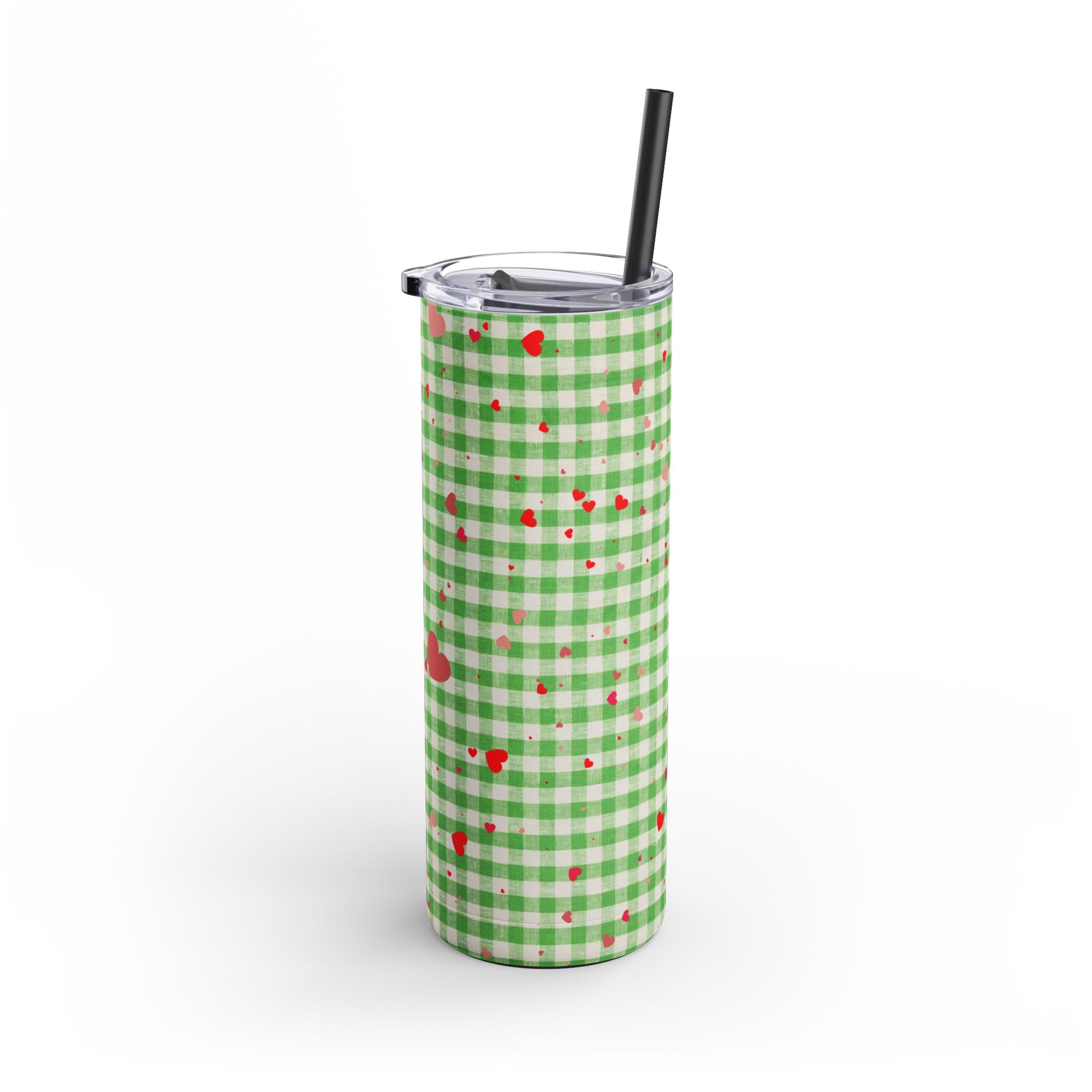 Charming Green Gingham Tumbler with Hearts, 20oz | Perfect for Gifts, Picnics, and Everyday Hydration