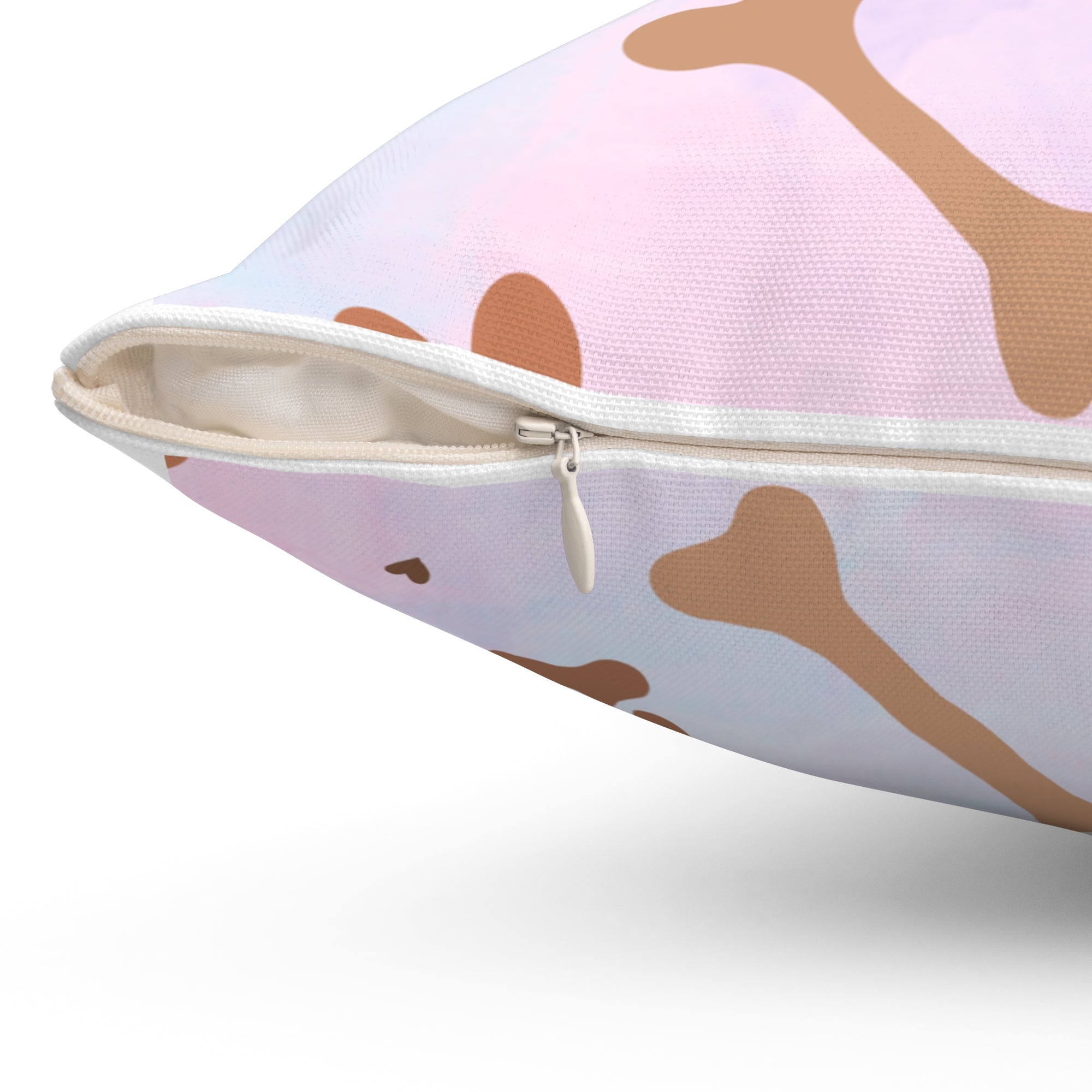 Spun Polyester Square Pillow Dog Paw Bone Design