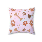Spun Polyester Square Pillow Dog Paw Bone Design