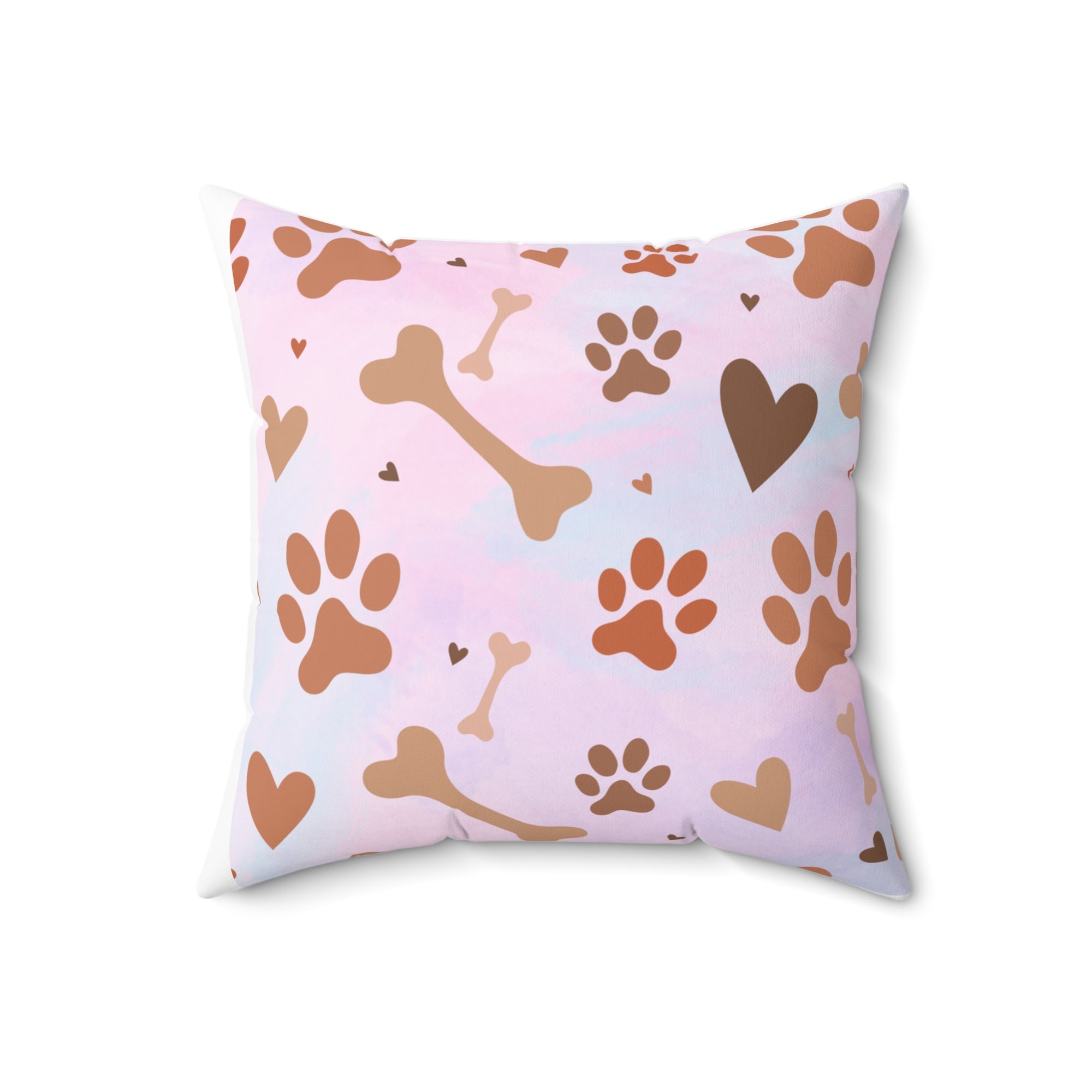 Spun Polyester Square Pillow Dog Paw Bone Design