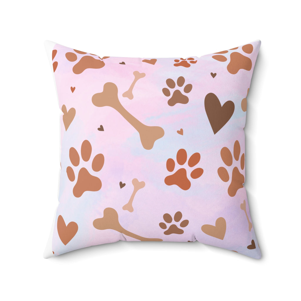 Spun Polyester Square Pillow Dog Paw Bone Design