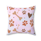 Spun Polyester Square Pillow Dog Paw Bone Design