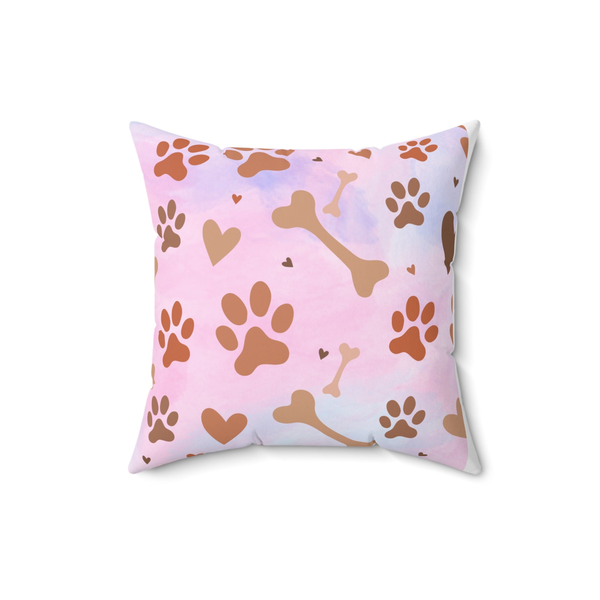 Spun Polyester Square Pillow Dog Paw Bone Design