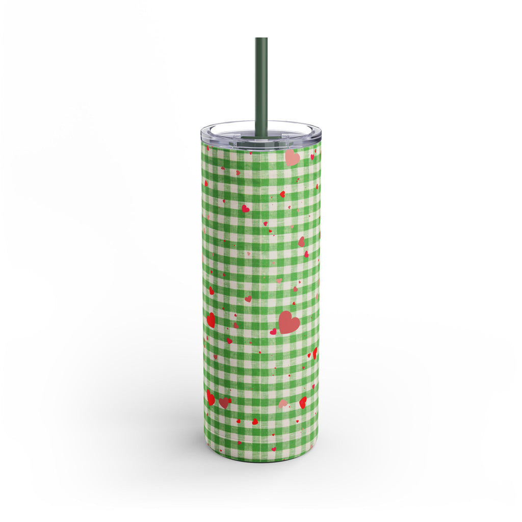 Charming Green Gingham Tumbler with Hearts, 20oz | Perfect for Gifts, Picnics, and Everyday Hydration