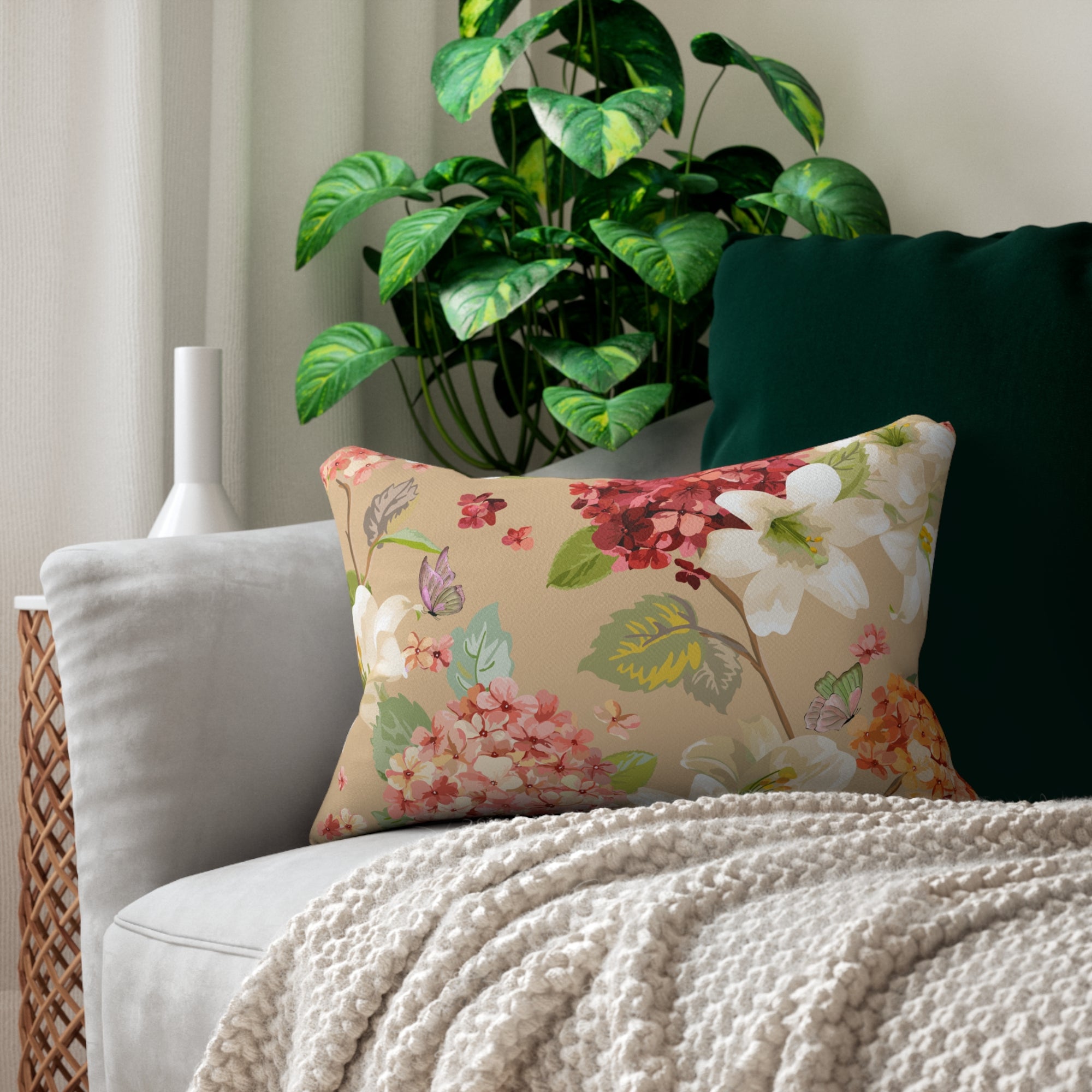 Floral Spun Polyester Lumbar Pillow