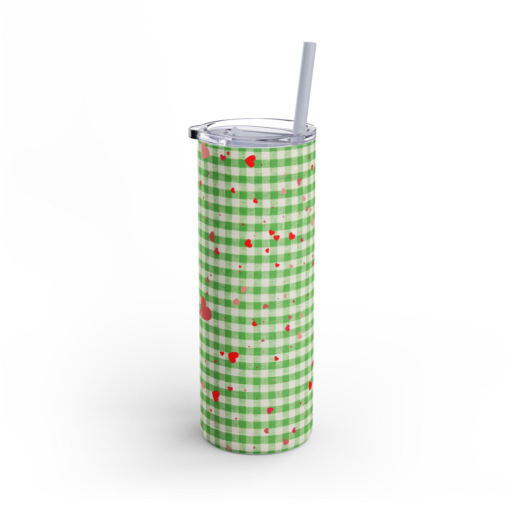 Charming Green Gingham Tumbler with Hearts, 20oz | Perfect for Gifts, Picnics, and Everyday Hydration