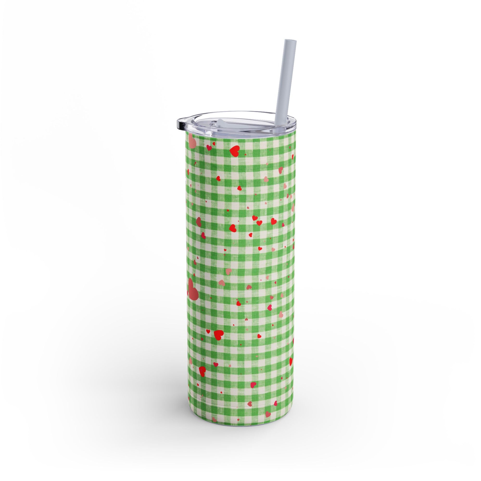 Charming Green Gingham Tumbler with Hearts, 20oz | Perfect for Gifts, Picnics, and Everyday Hydration