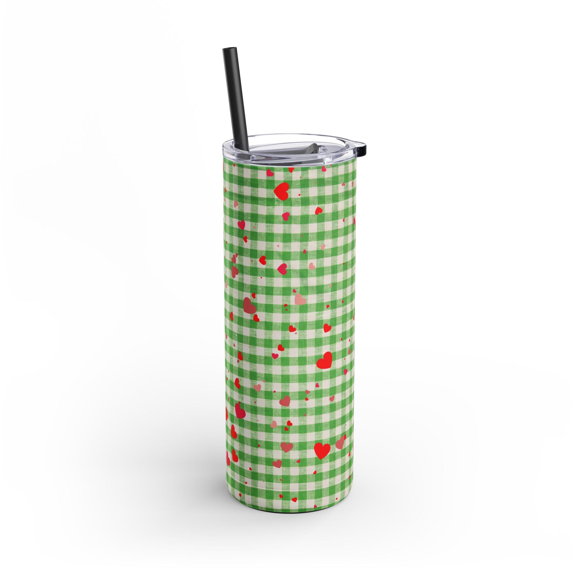 Charming Green Gingham Tumbler with Hearts, 20oz | Perfect for Gifts, Picnics, and Everyday Hydration
