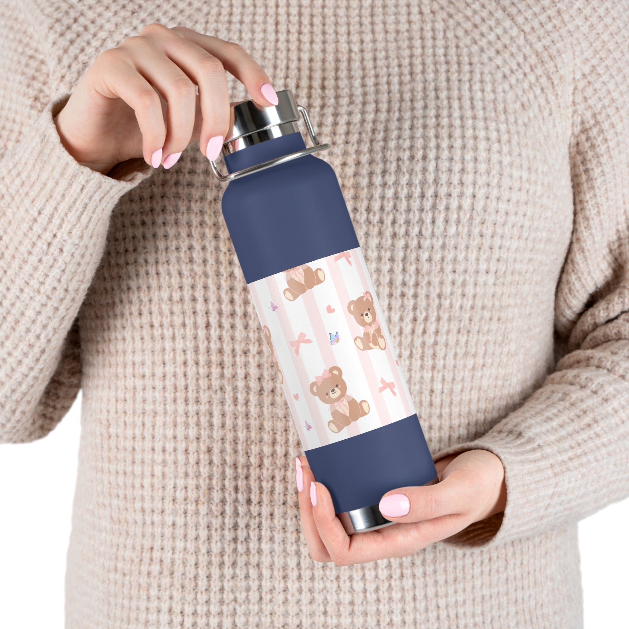 Copper Vacuum Insulated Bottle With Teddy Bear Design, 22oz