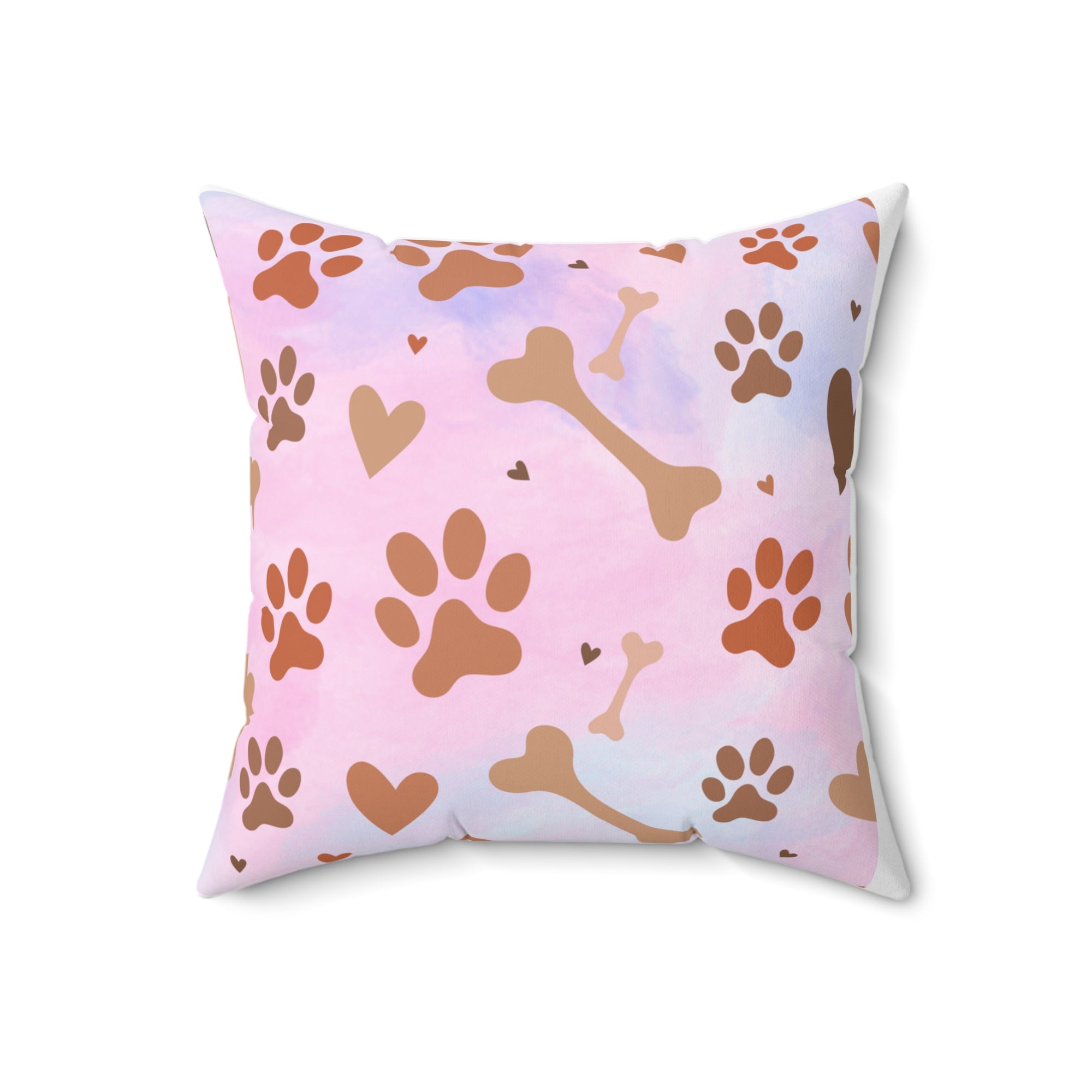 Spun Polyester Square Pillow Dog Paw Bone Design