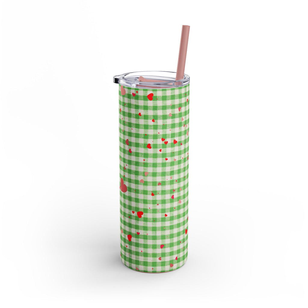 Charming Green Gingham Tumbler with Hearts, 20oz | Perfect for Gifts, Picnics, and Everyday Hydration