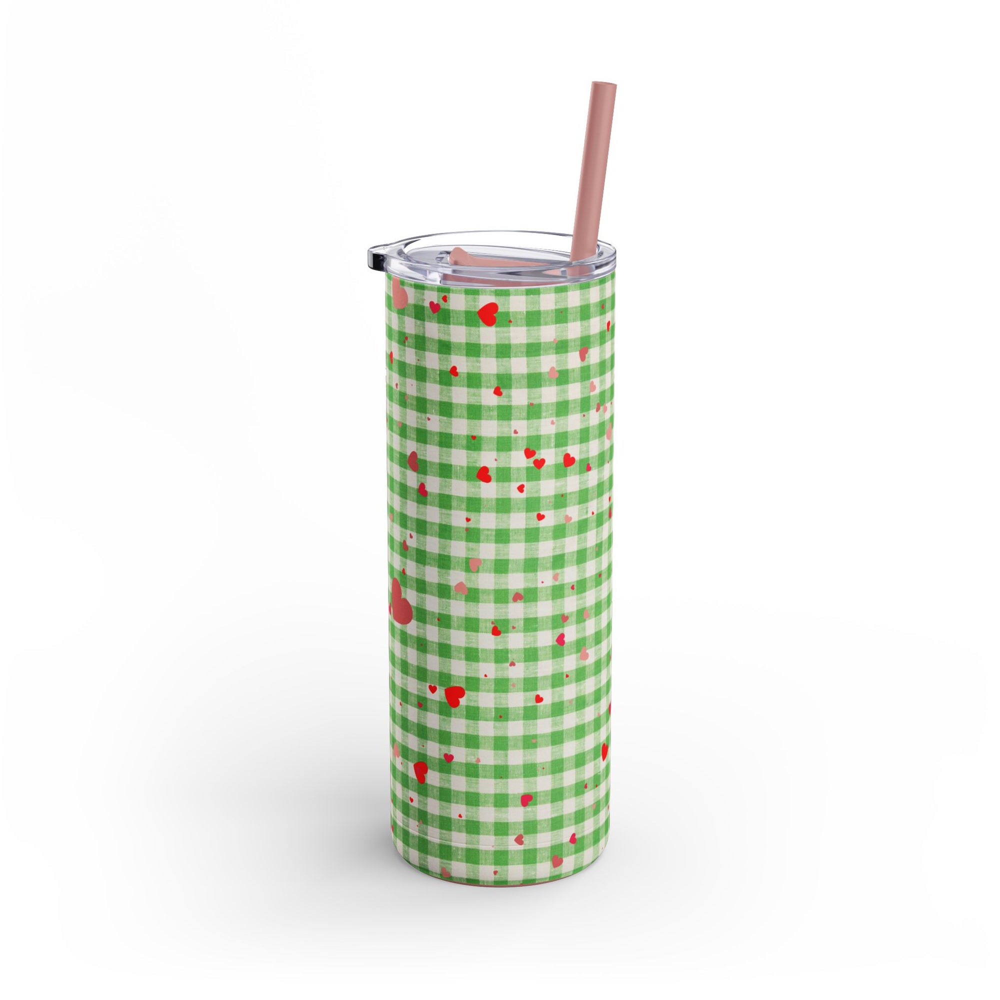 Charming Green Gingham Tumbler with Hearts, 20oz | Perfect for Gifts, Picnics, and Everyday Hydration