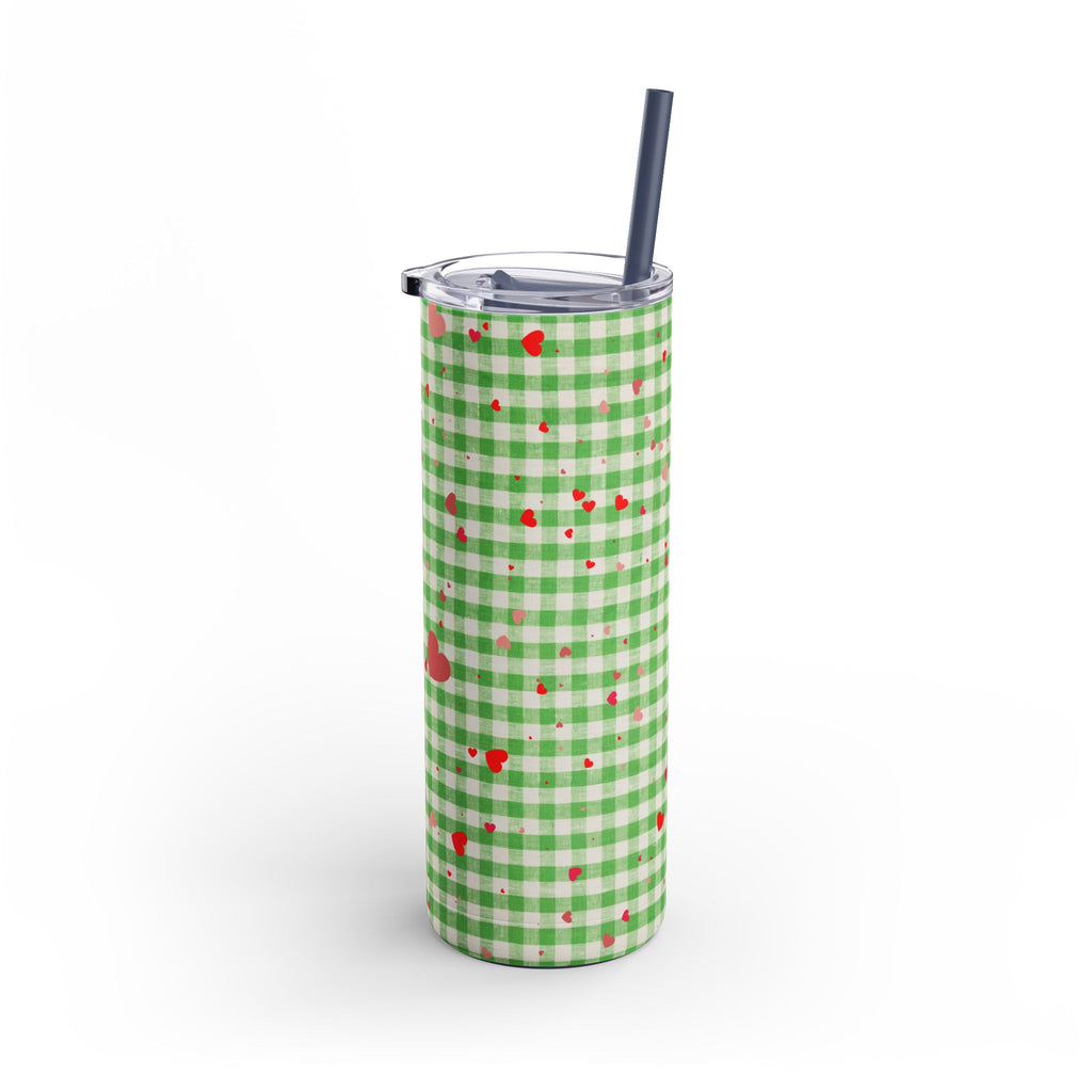 Charming Green Gingham Tumbler with Hearts, 20oz | Perfect for Gifts, Picnics, and Everyday Hydration