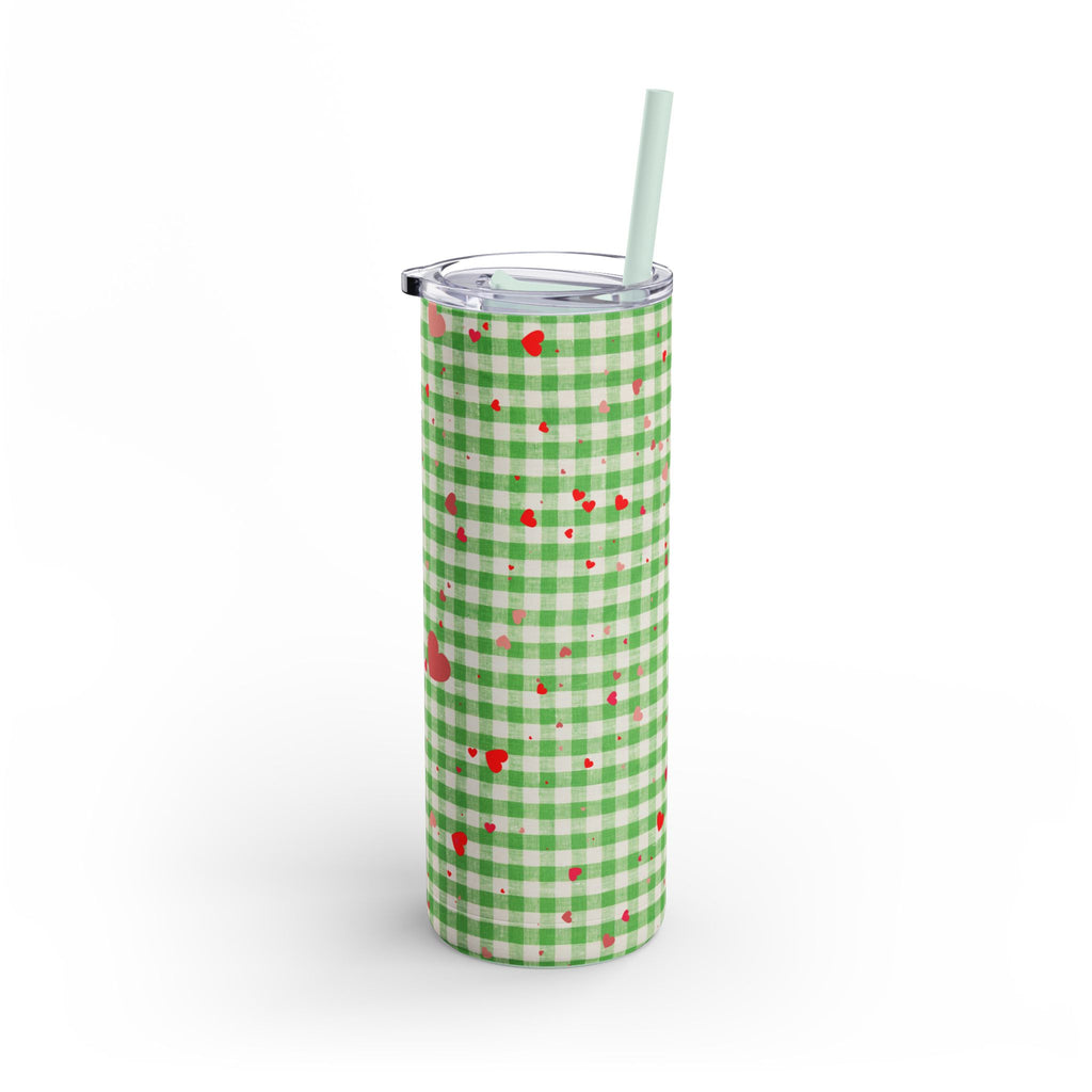 Charming Green Gingham Tumbler with Hearts, 20oz | Perfect for Gifts, Picnics, and Everyday Hydration