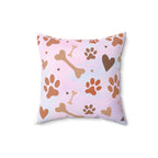 Spun Polyester Square Pillow Dog Paw Bone Design