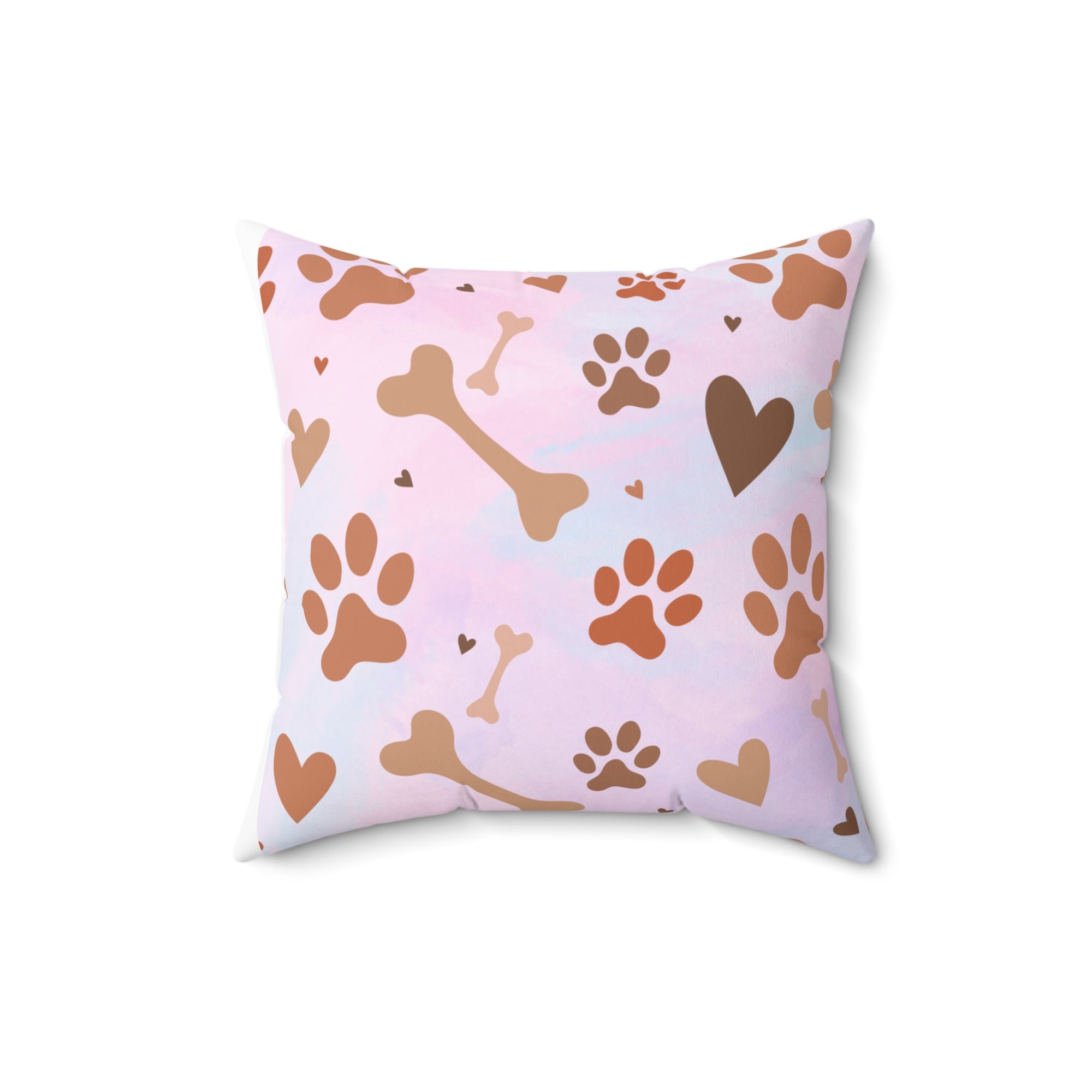 Spun Polyester Square Pillow Dog Paw Bone Design