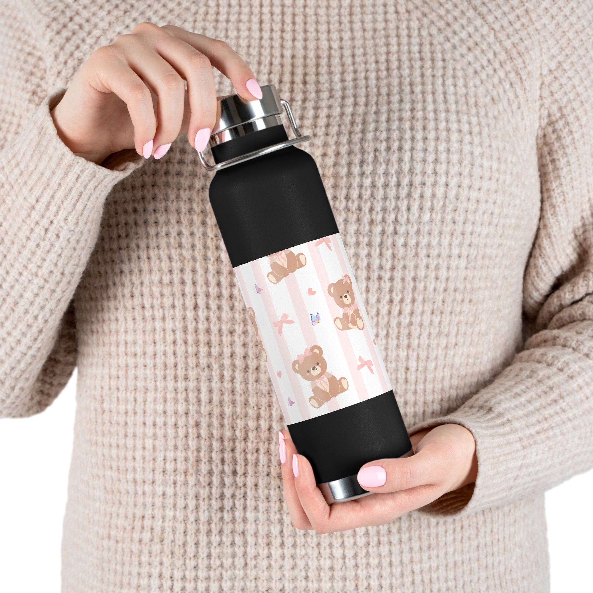 Copper Vacuum Insulated Bottle With Teddy Bear Design, 22oz