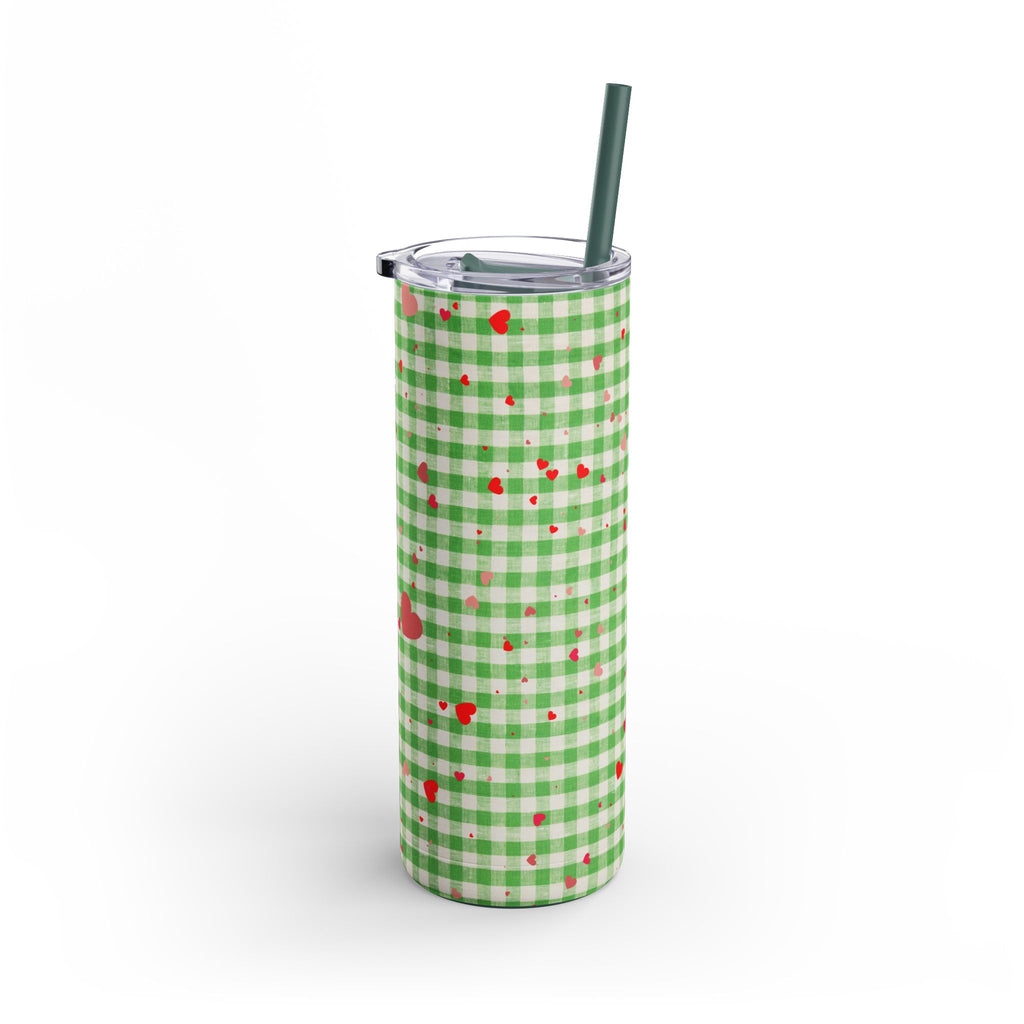 Charming Green Gingham Tumbler with Hearts, 20oz | Perfect for Gifts, Picnics, and Everyday Hydration