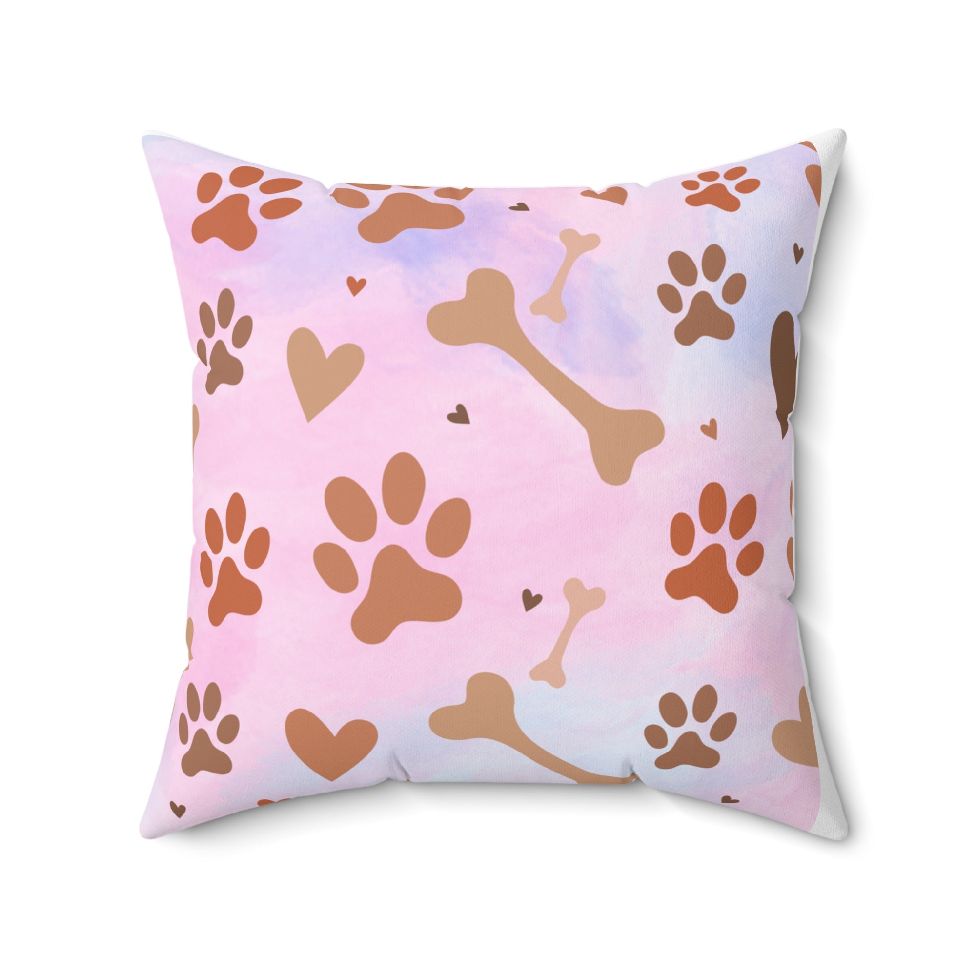 Spun Polyester Square Pillow Dog Paw Bone Design