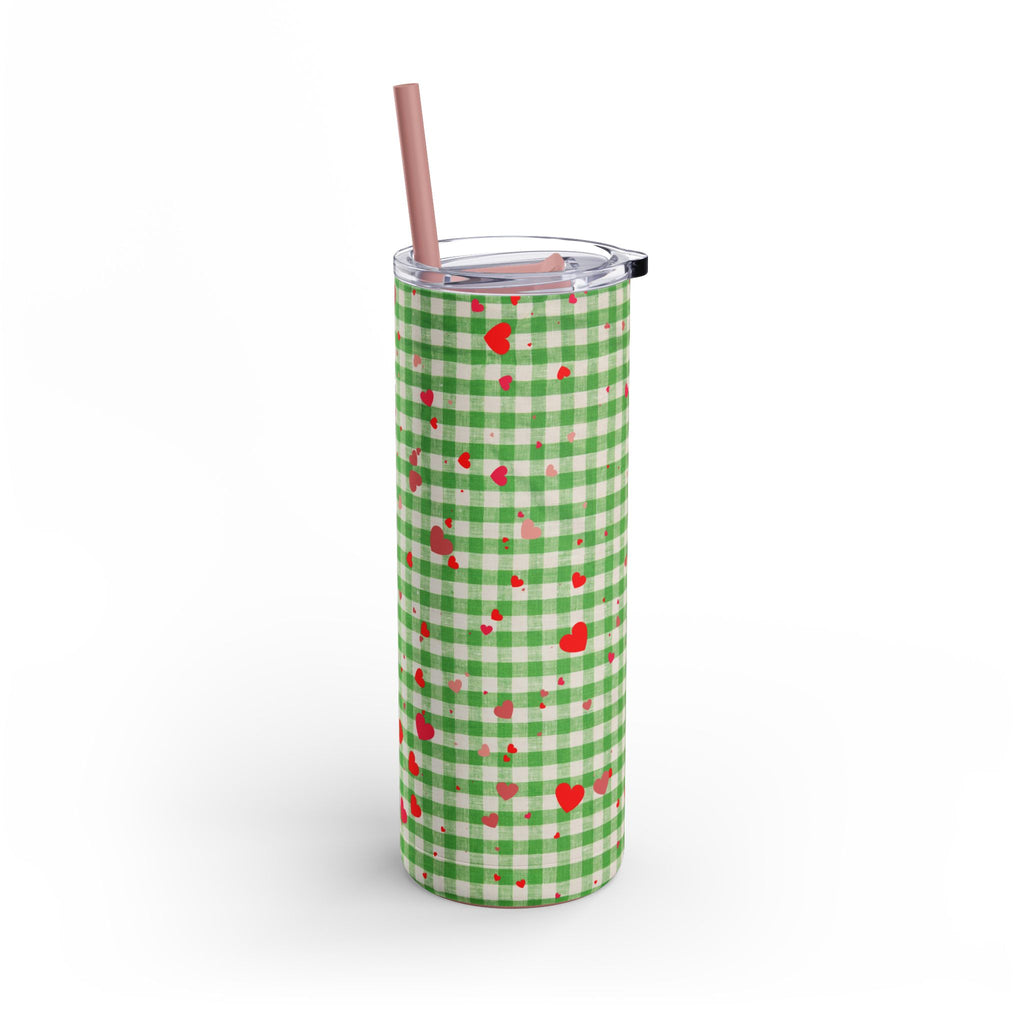 Charming Green Gingham Tumbler with Hearts, 20oz | Perfect for Gifts, Picnics, and Everyday Hydration