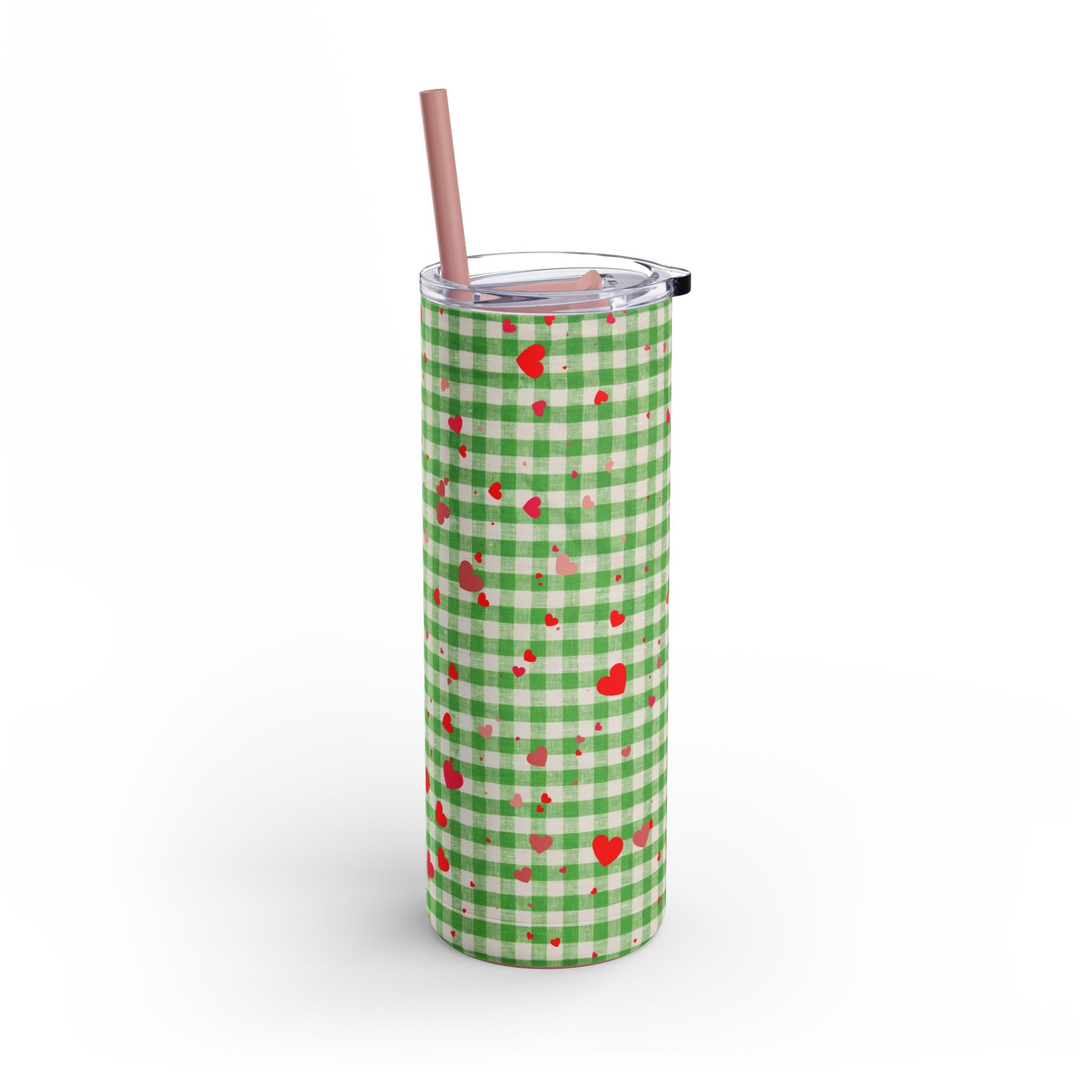 Charming Green Gingham Tumbler with Hearts, 20oz | Perfect for Gifts, Picnics, and Everyday Hydration