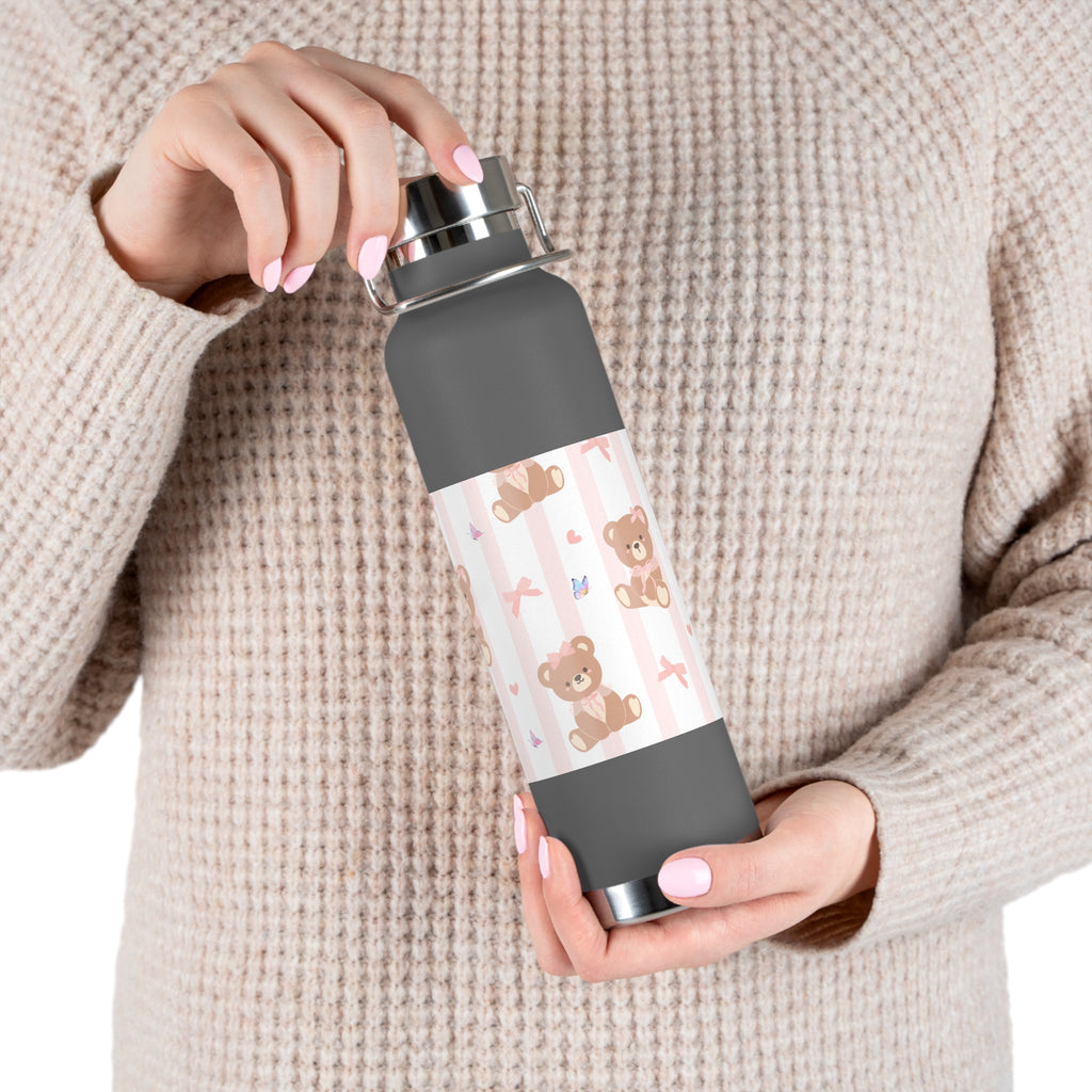 Copper Vacuum Insulated Bottle With Teddy Bear Design, 22oz