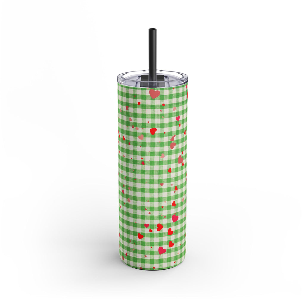 Charming Green Gingham Tumbler with Hearts, 20oz | Perfect for Gifts, Picnics, and Everyday Hydration