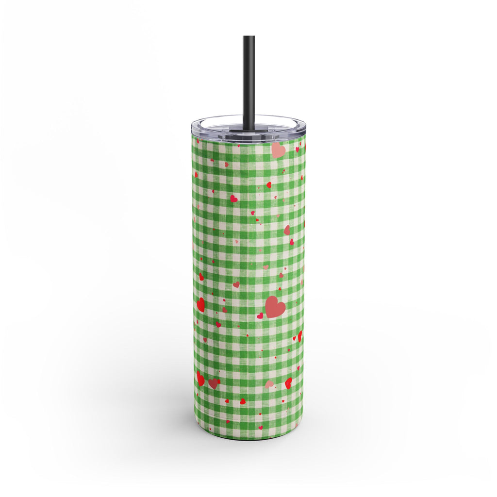 Charming Green Gingham Tumbler with Hearts, 20oz | Perfect for Gifts, Picnics, and Everyday Hydration