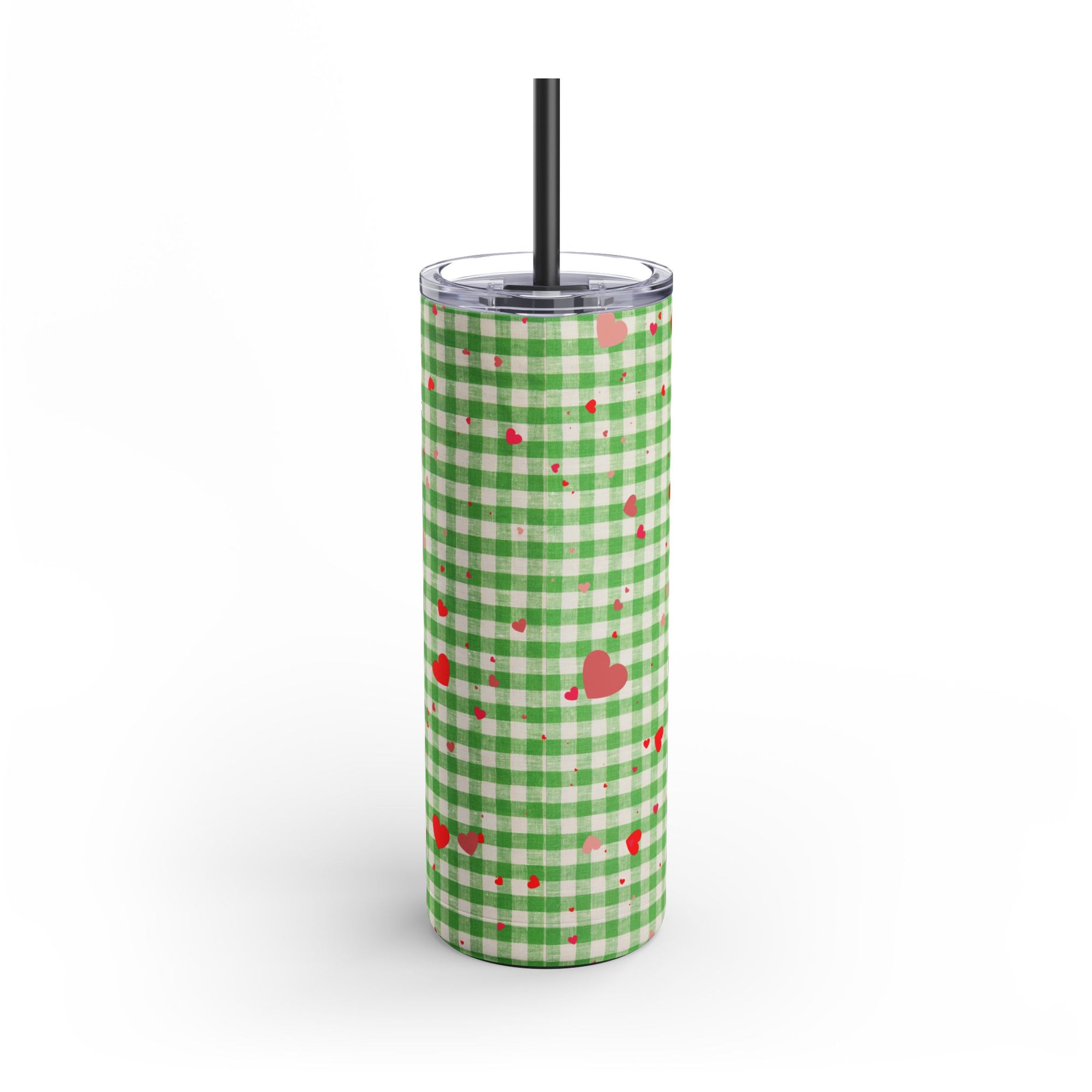 Charming Green Gingham Tumbler with Hearts, 20oz | Perfect for Gifts, Picnics, and Everyday Hydration