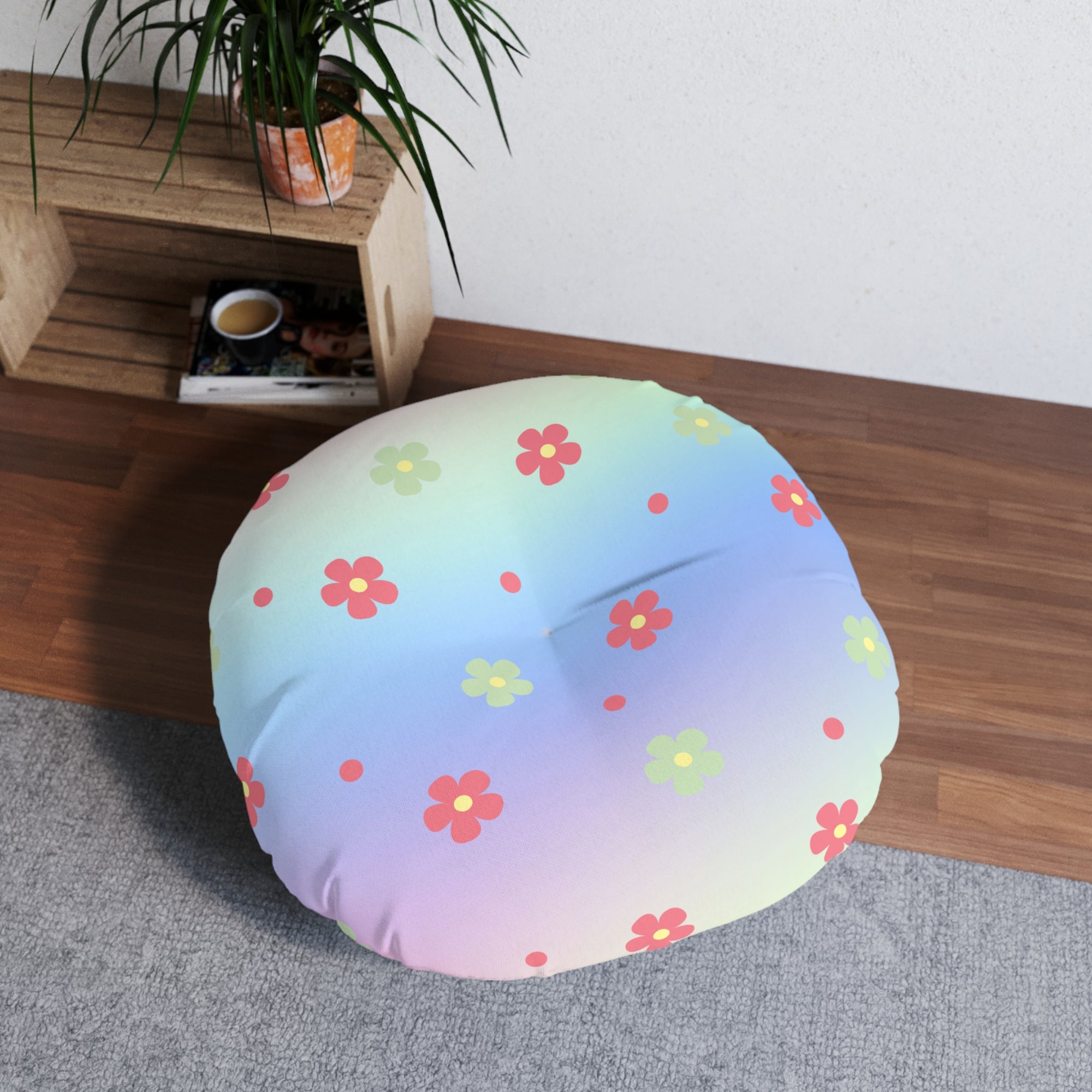 Floral  Rainbow Tufted Floor Pillow