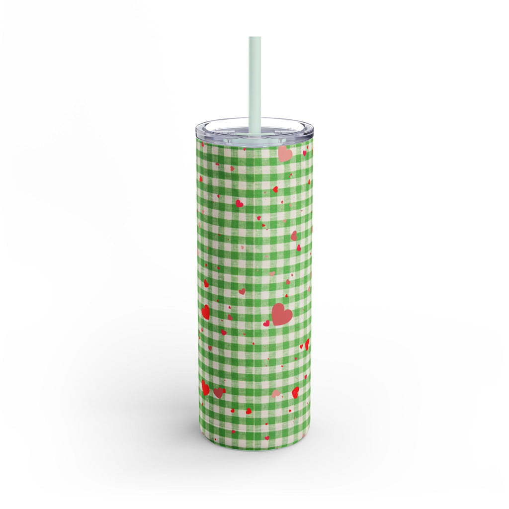 Charming Green Gingham Tumbler with Hearts, 20oz | Perfect for Gifts, Picnics, and Everyday Hydration