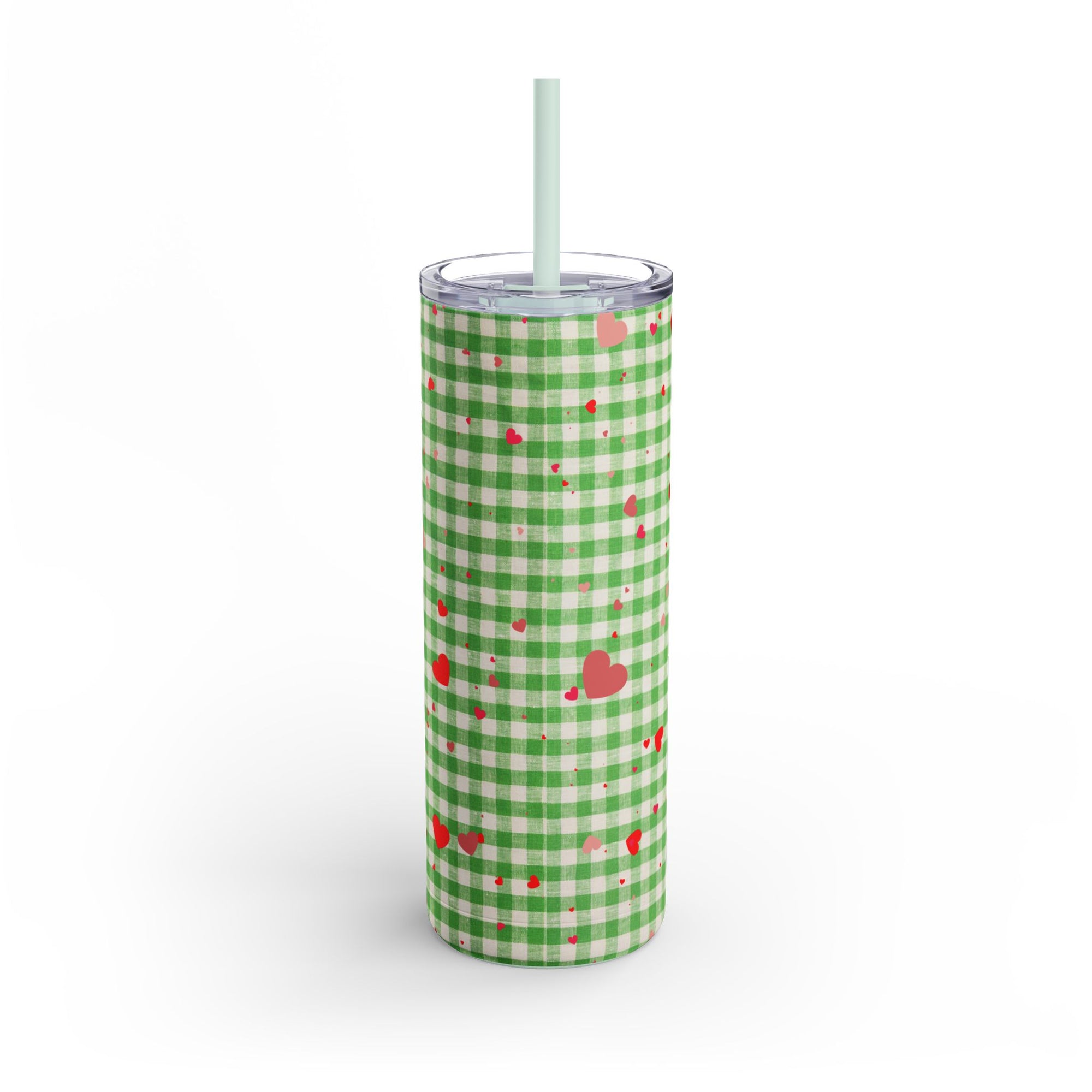 Charming Green Gingham Tumbler with Hearts, 20oz | Perfect for Gifts, Picnics, and Everyday Hydration