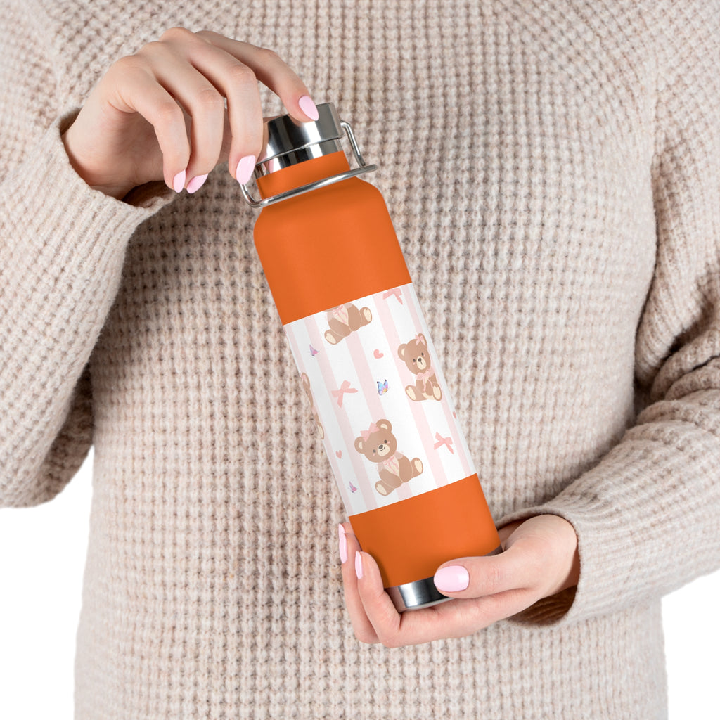 Copper Vacuum Insulated Bottle With Teddy Bear Design, 22oz