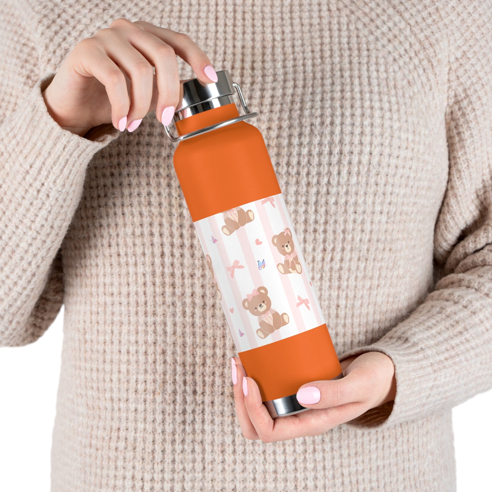 Copper Vacuum Insulated Bottle With Teddy Bear Design, 22oz