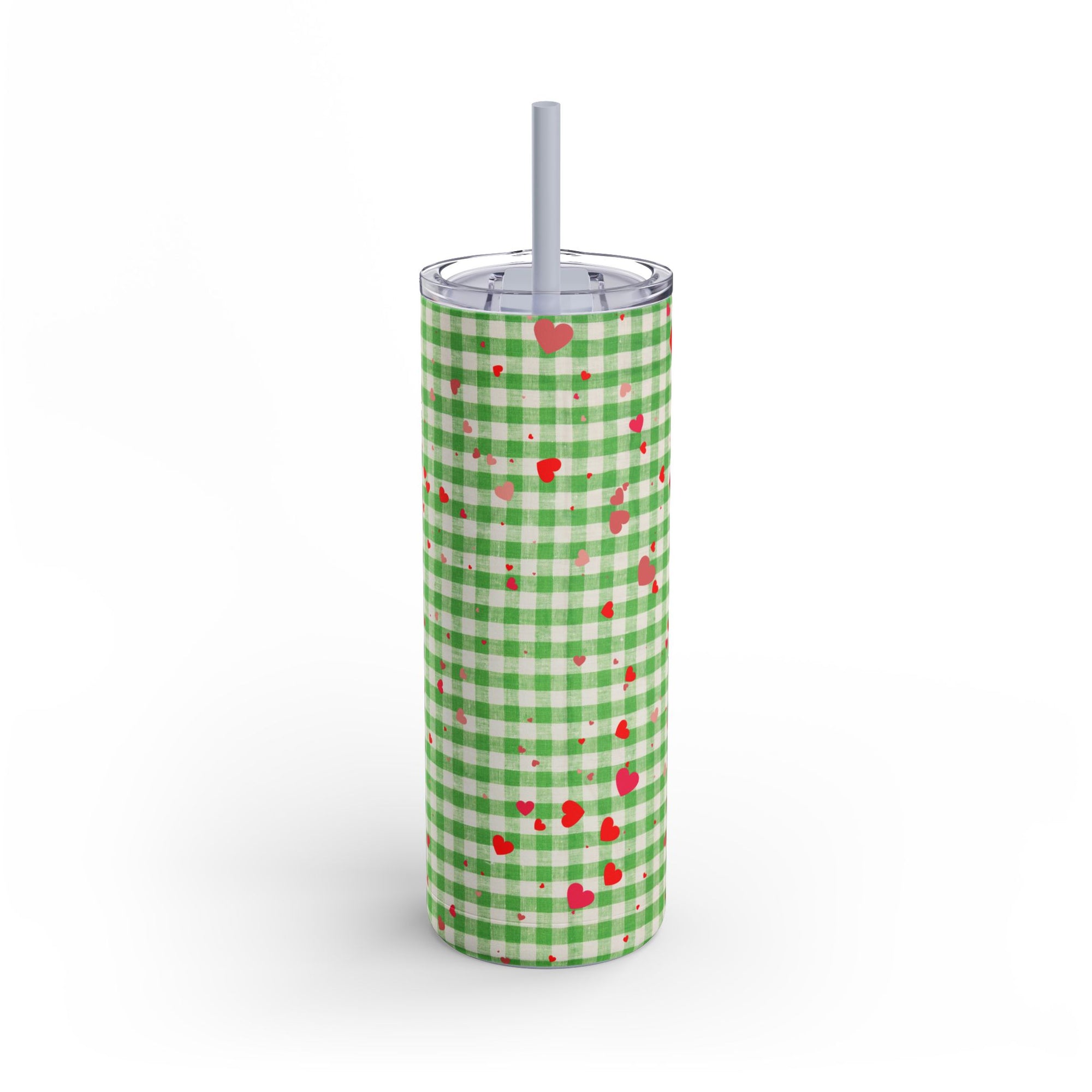 Charming Green Gingham Tumbler with Hearts, 20oz | Perfect for Gifts, Picnics, and Everyday Hydration