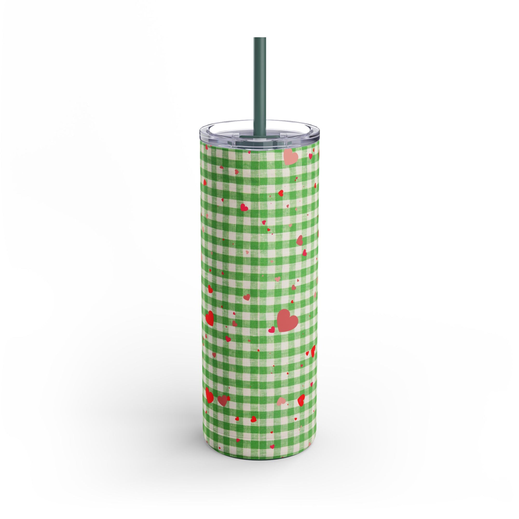 Charming Green Gingham Tumbler with Hearts, 20oz | Perfect for Gifts, Picnics, and Everyday Hydration