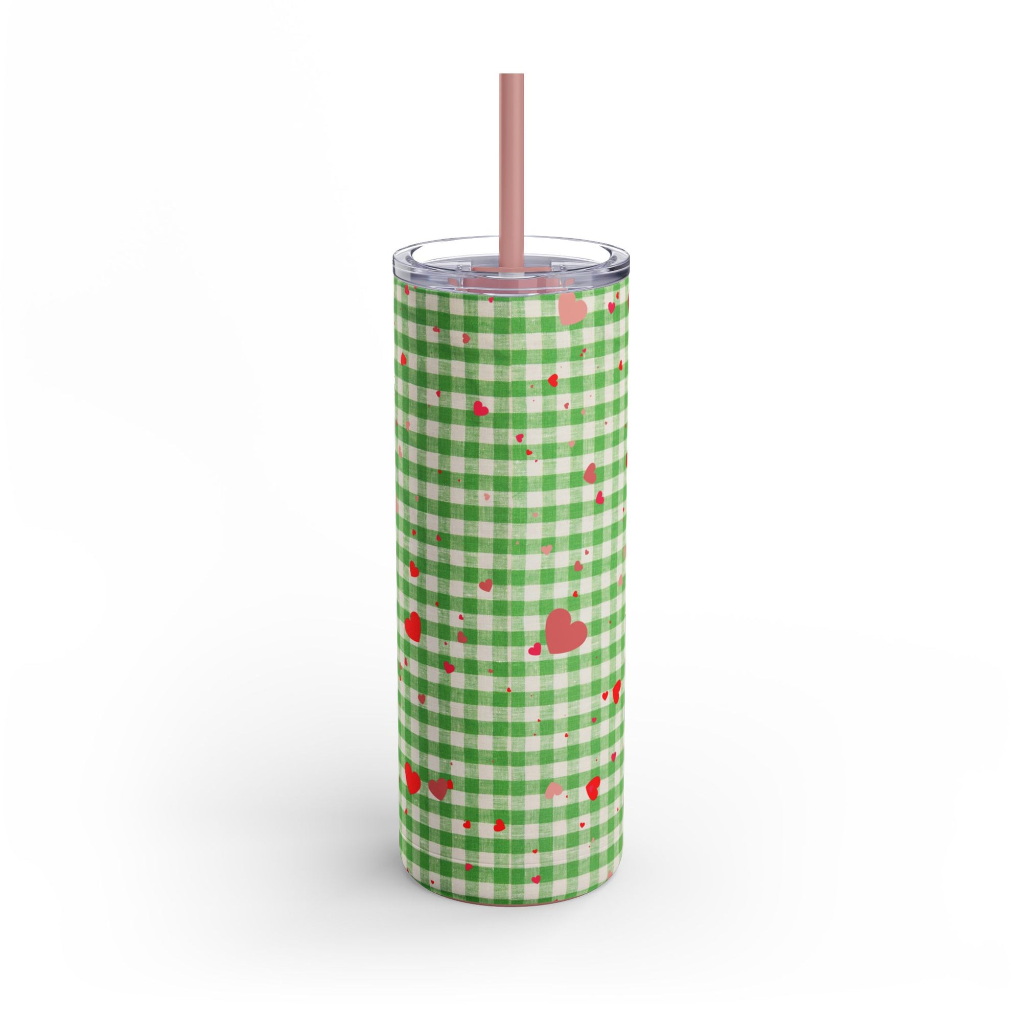 Charming Green Gingham Tumbler with Hearts, 20oz | Perfect for Gifts, Picnics, and Everyday Hydration