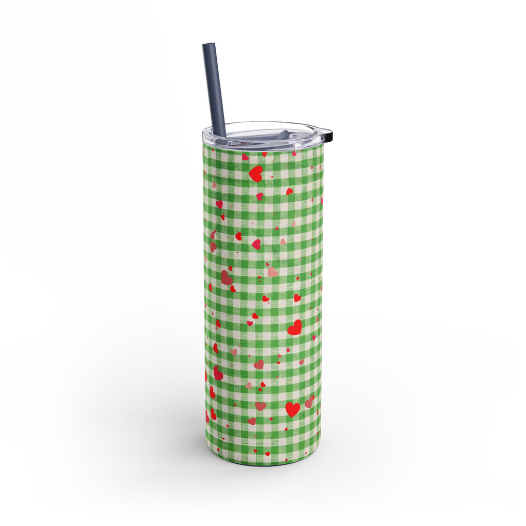 Charming Green Gingham Tumbler with Hearts, 20oz | Perfect for Gifts, Picnics, and Everyday Hydration