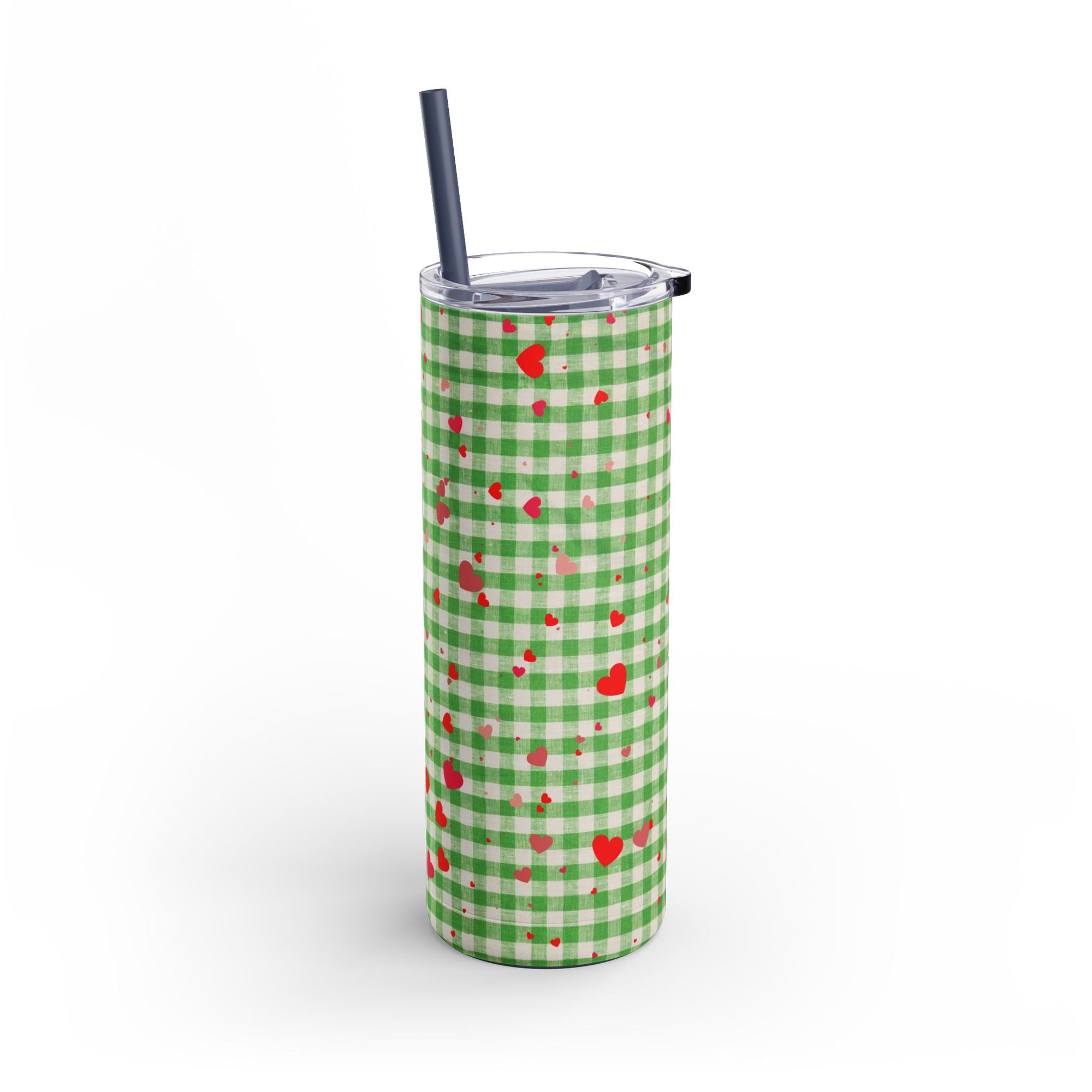 Charming Green Gingham Tumbler with Hearts, 20oz | Perfect for Gifts, Picnics, and Everyday Hydration