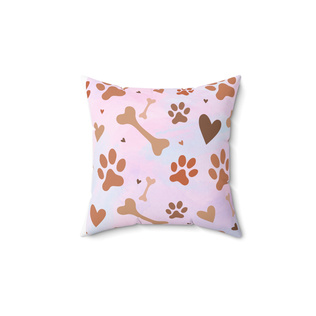 Spun Polyester Square Pillow Dog Paw Bone Design