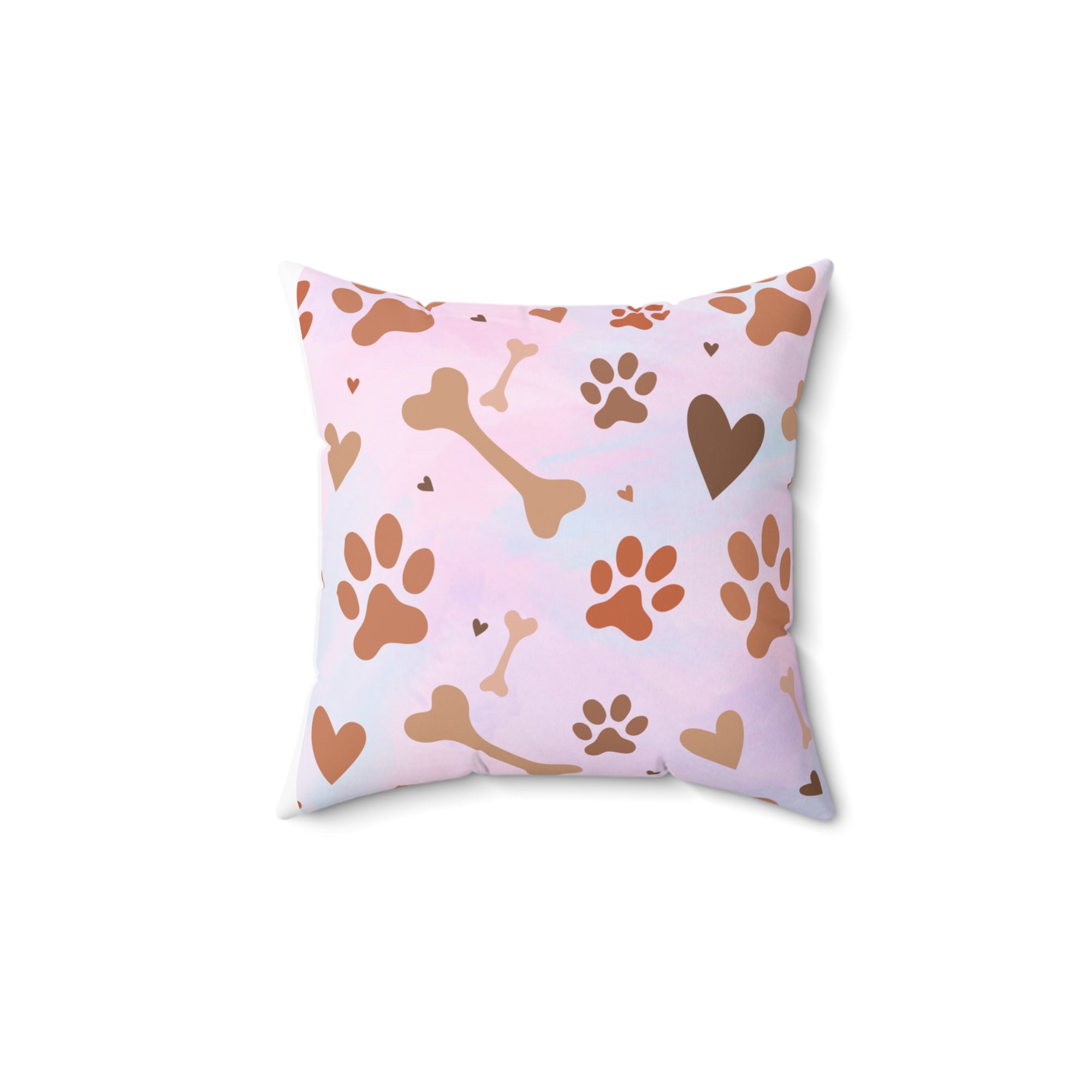 Spun Polyester Square Pillow Dog Paw Bone Design