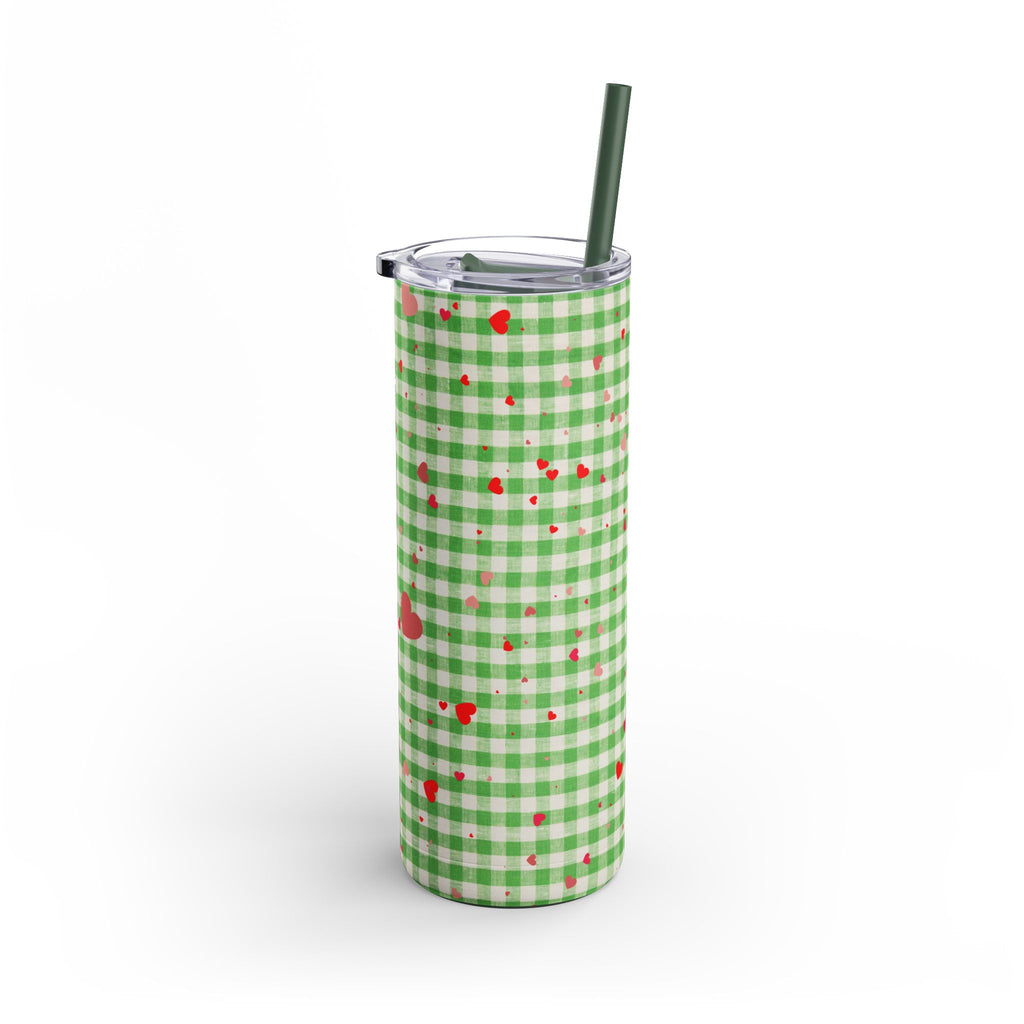 Charming Green Gingham Tumbler with Hearts, 20oz | Perfect for Gifts, Picnics, and Everyday Hydration
