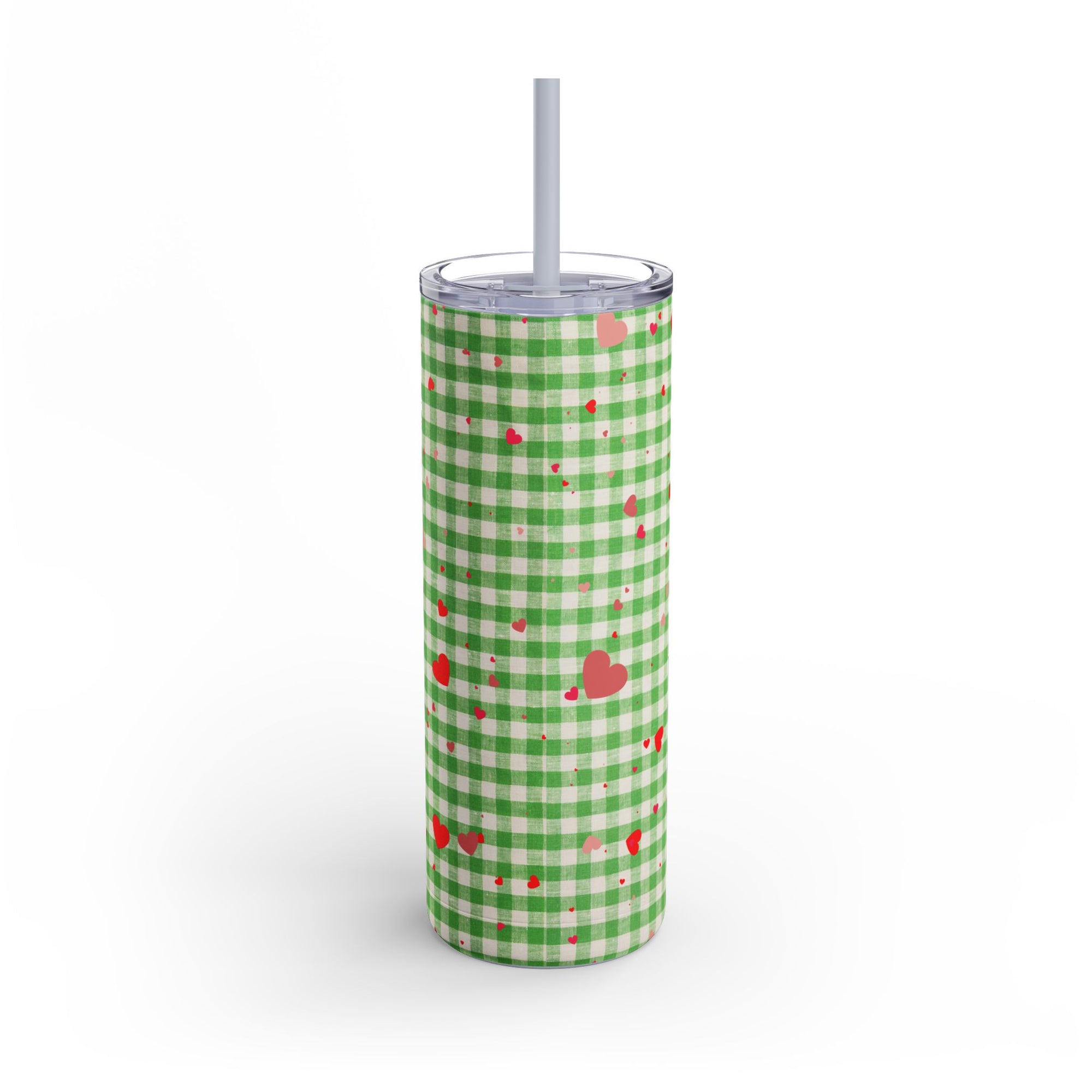 Charming Green Gingham Tumbler with Hearts, 20oz | Perfect for Gifts, Picnics, and Everyday Hydration